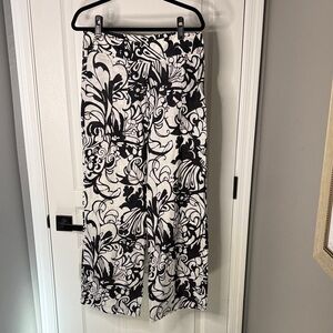 Elie Tahari Black and White Patterned Wide 100% Linen Leg Pants
